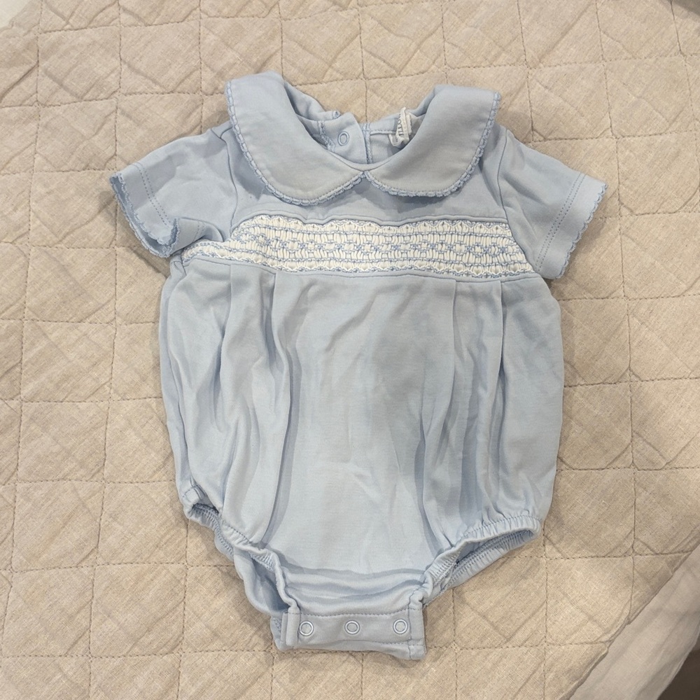 Willow Light Blue Smocked Baby Bubble